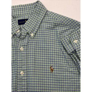 Polo Ralph Lauren Button Down Shirt Men's M Blue Green Striped Flesh Pony Preppy